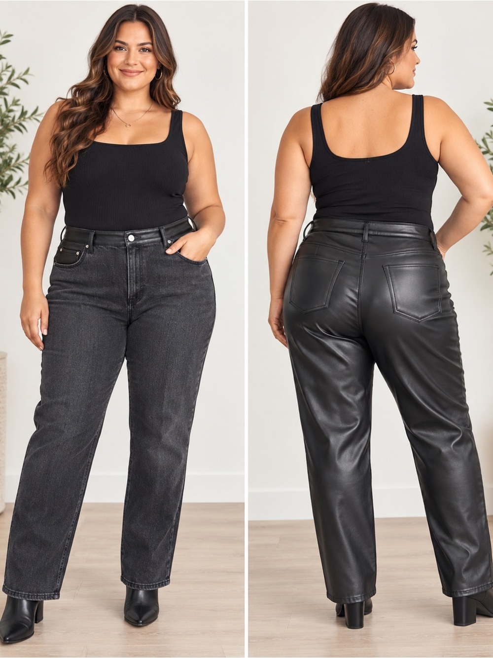 Abercrombie & Fitch Black Denim Faux Leather Ankle Straight Jeans Size 20